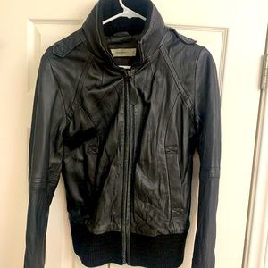 Zara black real leather jacket